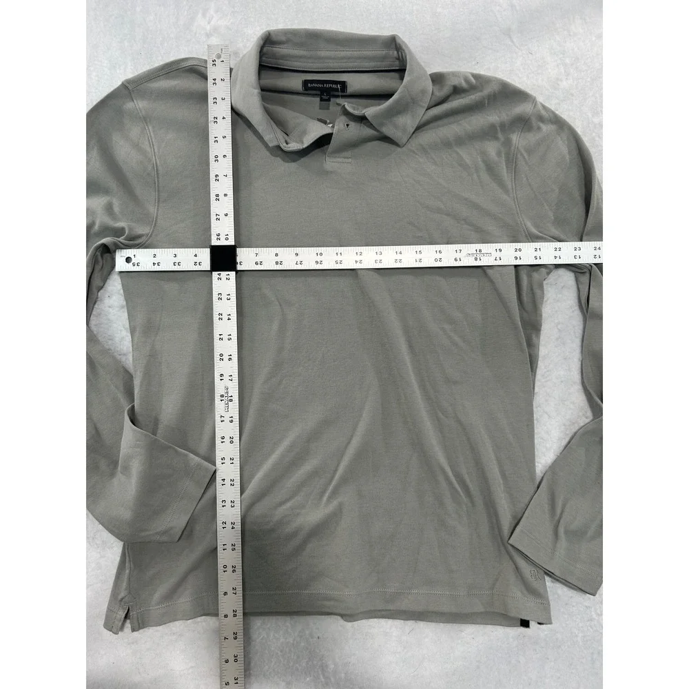 Banana Republic Mens Gray Long Sleeve Polo Shirt Size L Casual Classic